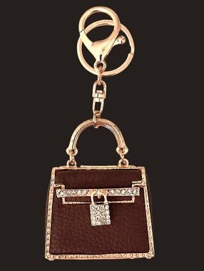 Chic Brown Purse with Lock Bag Charm / Keychain
